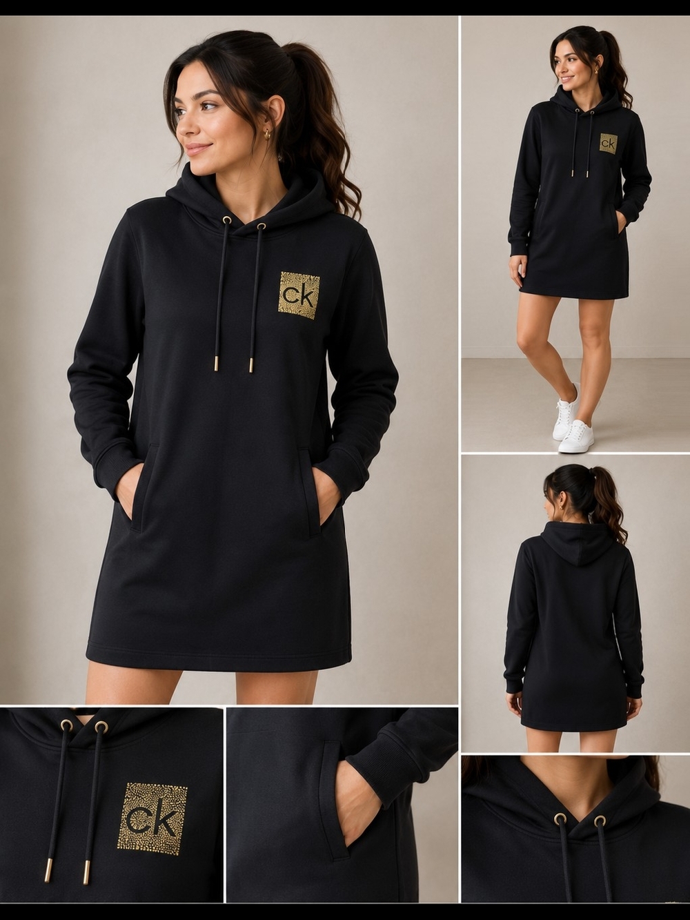 Calvin Klein Women's Hoodie Black Rhinestone CK Logo Pullover Size Medium